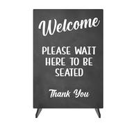 Please Wait Here To Be Seated Sign - Available as Freestanding or Adhesive Sign, ideal for cafes, restaurants or pubs (Blackboard Effect Wood Stand)