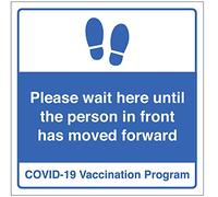 Please wait here until the person in front has moved forward Floor graphic 300x300mm