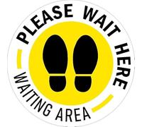 Please wait here, Waiting area, floor sticker - Self adhesive floor graphic (200mm x 200mm)