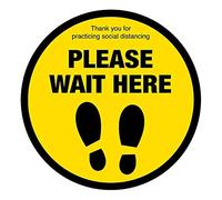 Please Wait Here with Symbol Social Distancing Floor Graphic - 200mm