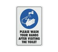 Please Wash Your Hands After Visiting The Toilet Sign 12 X 8 Inches Reflective Aluminum Metal Warning Signage With Symbol For Indoor Outdoor Use