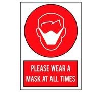 Please Wear A Face Mask/covering at all times, Prevent the Spread of Virus on this premises (A5 148mm x 210mm, Red & White)