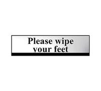 Please Wipe Your Feet Sign - Self-Adhesive PVC - Chrome Effect - 200mm x 50mm