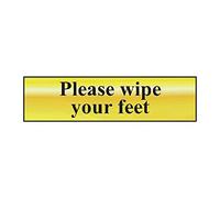 Please Wipe Your Feet Sign - Self-Adhesive PVC - Polished Gold Effect - 200mm x 50mm