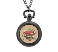 Pleased to Meat Funny Vintage Pocket Watch Alloy Pendant Watches Necklace Gift for Men Women Black-Style