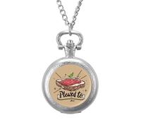 Pleased to Meat Funny Vintage Pocket Watch Alloy Pendant Watches Necklace Gift for Men Women Silver-Style
