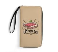 Pleased to Meat Funny Wristlet Wallets for Men Women Leather Long Wallet Credit Card Clutch with Cord