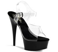 Pleaser Delight-608 Clear/Blk Ladies Stiletto Heel Ankle Strap Pole Dance Shoes