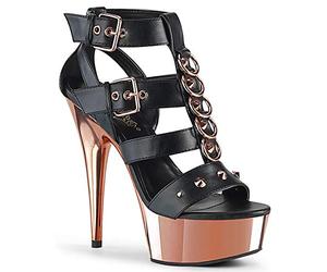 Pleaser DELIGHT-658 Blk Faux Leather/Rose Gold Chrome UK 5 (EU 38)