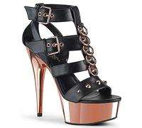 Pleaser DELIGHT-658 Blk Faux Leather/Rose Gold Chrome UK 6 (EU 39)