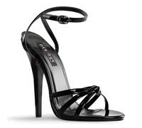 PLEASER DEVIOUS DOMINA-108 BLACK PATENT STILETTO HEEL ANKLE STRAP SANDALS