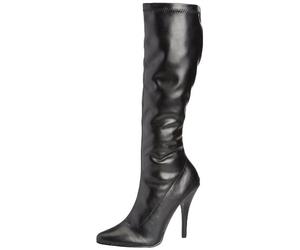 Pleaser SED2000_B_PU-7 Plain Stretch Knee Boot with Side Zip44; Black44; Size 7