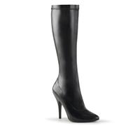 Pleaser Seduce 2000 Black Stretch Faux Leather 5 Inch Stiletto Heel Knee Boots
