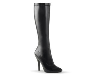 Pleaser Seduce 2000 Black Stretch Faux Leather 5 Inch Stiletto Heel Knee Boots