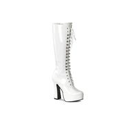 PLEASER USA Electra-2020 White Patent Platform Knee Boot W/Lace Front IN-STOCK