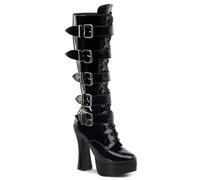 PLEASER USA Electra-2042 Black Patent Platform Knee Boot Buckle Detail IN-STOCK