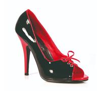 Pleaser USA Seduce-216 Black/Red Heel Pump W/ Piping Bow UK6 IN-STOCK