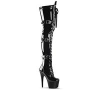 Pleaser Women's Adore-3028 Over The Knee Boot, Black Patent/Black, 9 B(M) US