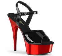 Pleaser Womens Sandals DELIGHT-609 Blk Pat/Red Chrome