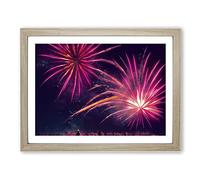 Pleasing Fireworks Framed Print | A4 Oak Framed Wall Art | Ready to Hang | Modern Nature Picture | Living Room Bedroom Lounge Office