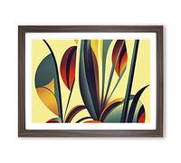 Pleasing Flowers Art Deco Abstract Framed Print | A4 Walnut Framed Wall Art | Ready to Hang | Art Deco Floral Picture | Living Room Bedroom Lounge Office