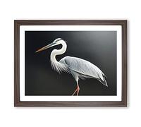 Pleasing Heron Bird Framed Print | A4 Walnut Framed Wall Art | Ready to Hang | Modern Animal Picture | Living Room Bedroom Lounge Office