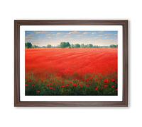 Pleasing Poppy Field Flowers Framed Print | A2 Walnut Framed Wall Art | Ready to Hang | Modern Floral Picture | Living Room Bedroom Lounge Office