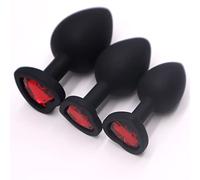 Pleasurables Set of 3 Butt Plug Anal Plug Set of 3 Jewelled Silicone Butt Plugs - Heart Crystal, Large, Medium & Small - Black - Massager Adult Toy for Men & Women UK Seller