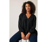 Pleat Front Long Sleeve Blouse Evans Black 22-24