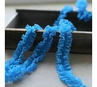 Pleat Lace Trim Ruffled Crumple Chiffon Pleated Fabric Ribbon Cuff Collar Dress, Clothing Sewing Material-Lake blue-2yards