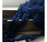 Pleat Lace Trim Ruffled Crumple Chiffon Pleated Fabric Ribbon Cuff Collar Dress, Clothing Sewing Material-Navy-2yards
