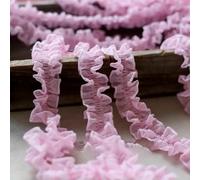 Pleat Lace Trim Ruffled Crumple Chiffon Pleated Fabric Ribbon Cuff Collar Dress, Clothing Sewing Material-Light pink-2yards