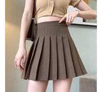Pleated A-Line Skirt for Women Featuring High Waist Design Polyester Fabric Regular Length Ideal for Four Seasons Daily Outings and Social Events (XL Coffee)