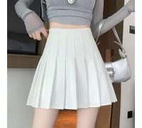 Pleated A-Line Skirt for Women Featuring High Waist Design Polyester Fabric Regular Length Ideal for Four Seasons Daily Outings and Social Events (M White)