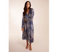Pleated Abstract Snake Print Wrap Dress Blue Vanilla Navy S/M