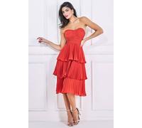 Pleated Bandeau Bodice Chiffon Tiered Midi Goddiva Burnt Orange 14