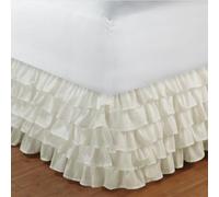 Pleated Bed Valance Sheet Single Double King, Princess Bed Base Wrap Extra Deep Frilled Fitted White Valance Sheet Easy Care Bed Skirt Soft Microfibre Breathable (Beige White, 100x200x45cm)