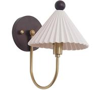 Pleated Ceramic & Walnut Wood Retro d Hardwired Wall Sconce