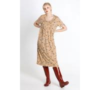 Pleated Details Short Sleeves Nightdress Enorsia Beige 14