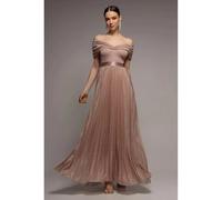 Pleated dress for women Goddiva Bardot Maxi Rose 38