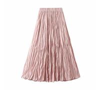 Pleated Elastic High Waist Maxi Skirt - Retro Crinkle Midi Elegant Summer Casual Slimming Bodycon Solid Color Evening Special Occasion Holiday