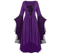 Pleated Evening 4 Years Gothic Lace Skirt Victorian Dress Victorian Costume Girl Purple Skull Print Mesh Flared Sleeve Vintage Dance Party Halloween Costumes Dress Gothic Retro Renaissance Lace Up