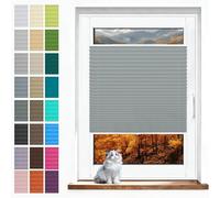 Pleated Fabric Blind Blinds for Windows 65 x 220 cm Blackout - No Screws Easy to Install Custom Pleated Blind with No Drilling Clamping for Windows Doors, Light Grey