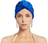 Pleated Fabric Swimming Cap Women Ladies Long Hair Swim Cap Ear Protecting Bathing Cap Elastic Polyester Turban Swim Hat Shower Cap for Beach Spa Non Waterproof, Twisted Beanie Cap Sleep Hat