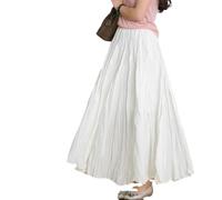 Pleated four-way stretch loose pleated lazy irregular A-line skirt for women - white - S