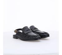 Pleated Leather Slingback Loafers Black