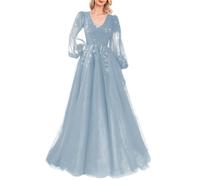 Pleated Long Bridesmaid Dresses for Women Elegant Maxi Dresses for Formal Evening Party YIAX172 Dusty Blue UK14