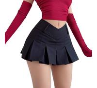 Pleated Mini Skirt Women V-Shaped Low Rise Summer 2023 Sexy Vintage Y2k Solid A-line Miniskirt Korean Fashion Black
