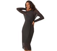 Pleated Plisse Stretch Mesh Midi Dress Dusk Black 14