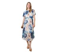 Pleated Scoop Neck Short Sleeve Floral Dress S/Blue